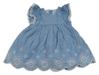 Modré riflové šaty s výšivkami Mothercare