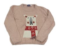 Růžový chlupatý svetr s medvědem s flitry Lupilu