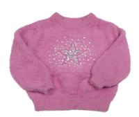 Tmavorůžový chlupatý svetr s hvězdou z flitrů Dunnes