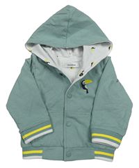 Zelenošedá podšitá propínací mikina s tukanem a kapucí