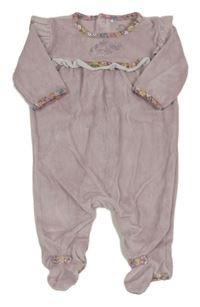 Starorůžový sametový overal s volánkem s květy Next