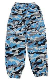 Bílo-modro-šedé army šusťákové cargo cuff kalhoty Shein