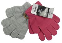 Nové - 2x prstové rukavice - světlešedé melírované třpytivé + tmavorůžové Pep&Co