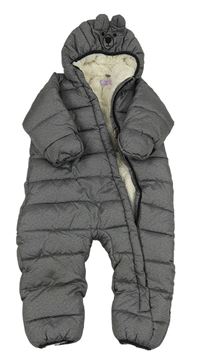 Tmavošedá melírovaná šusťáková zimní kombinéza s kapucí - medvěd Lily & Dan