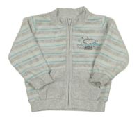 Světlešedo-bílo-modrá pruhovaná sametová propínací mikina s mraky C&A