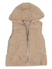 Růžová šusťákovo/kožešinová zateplená vesta s kapucí