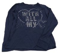 Tmavomodré triko se srdíčky z kamínků C&A