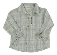 Světlemodro-šedo-bílá kostkovaná košile s nápisem