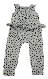 Šedý melírovaný vzorovaný bavlněný kalhotový overal s volánem My K