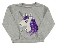 Šedá melírovaná mikina s jednorožcem s flitry C&A