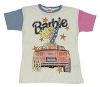 Bílo-modro-růžové tričko s Barbie