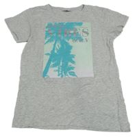 Šedé melírované tričko s palmami Page One Young