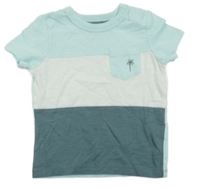Světlemodro-bílo-zelené tričko s kapsou s palmou C&A