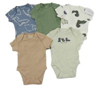 Nové - 5x body - hnědé žebrované + světlezelené žebrované s dinosaury + smetanové s dinosaury + khaki žebrované + modré s dinosaury Primark