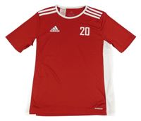 Červeno-bílé sportovní funkční tričko s logem a číslem Adidas