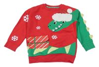 Červeno-zelená mikina s dinosaurem a dárkem F&F