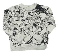 Bílo-šedá melírovaná mikina s hrdiny Marvel H&M