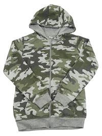 Šedo-khaki army propínací mikina s kapucí Y.F.K.