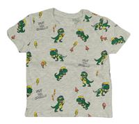 Šedé melírované tričko s dinosaury Primark