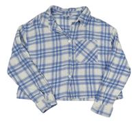 Bílo-modrá kostkovaná crop halenka PRIMARK