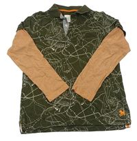 Khaki vzorované polo triko s pruhovanými rukávy Mini Boden