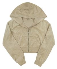 Smetanová sametová crop propínací mikina s s kapucí H&M