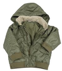 Khaki šusťáková zateplená bunda s kapucí Miniclub