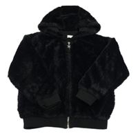 Černá chlupatá podšitá bunda s kapucí F&F