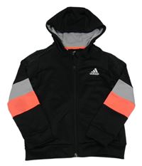 Černá sportovní propínací mikina s neonovými pruhy a logem a kapucí Adidas