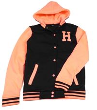 Černo-neonová propínací baseballová mikina s písmenem a kapucí Y.F.K.