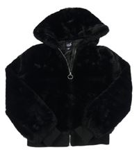 Černá kožešinová podšitá bunda s kapucí New Look