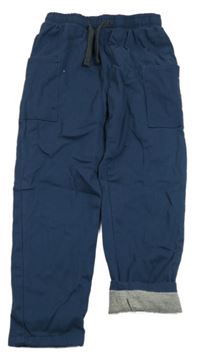 Tmavomodré plátěné podšité kalhoty Pep&Co