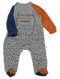 Šedo-modro-oranžový fleecový overal s medvědy 