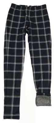 Tmavošedo-růžové kostkované zateplené legíny Yigga