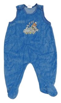 Modré sametové dupačky s výšivkou 