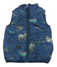 Tmavomodrá šusťáková zateplená vesta se zvířaty Name it