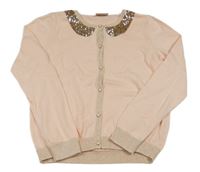 Meruňkový propínací lehký svetr s flitrovým límečkem LC waikiki