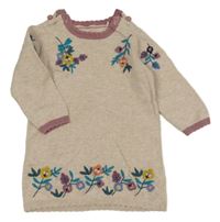 Béžové pletené šaty s výšivkami květů Tu