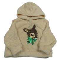 Smetanová chlupatá mikina s kolouškem z flitrů a kapucí H&M