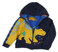Tmavomodrá oboustranná propínací mikina s dinosaury a kapucí Jojo Maman Bébé