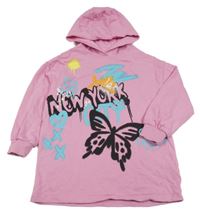Růžová mikina s grafitty a kapucí Next