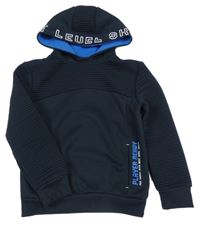 Tmavomodrá žebrovaná mikina s kapucí s nápisem Primark