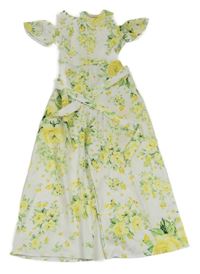 Bílo-zeleno-žlutý květovaný lehký kalhotový overal s páskem Lipsy London