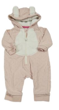 Světlerůžová tepláková puntíkatá tepláková kombinéza s kapucí s ušima C&A