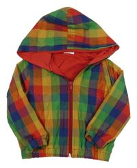 Barevná šusťáková kostkovaná jarní bunda s kapucí 