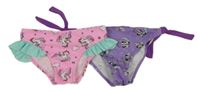 2x plavkové kalhotky - růžové s jednorožci + fialové s Minnie 