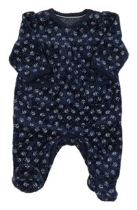 Tmavomodrý květovaný sametový overal C&A