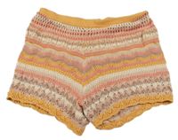 Růžovo-okrové pletené perforované kraťasy Next