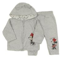 2 set - šedá melírovaná propínací mikina s Minnie a kapucí + tepláky Primark