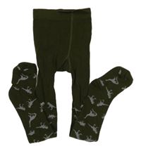 Tmavozelené punčocháče s dinosaury Kiki&Koko